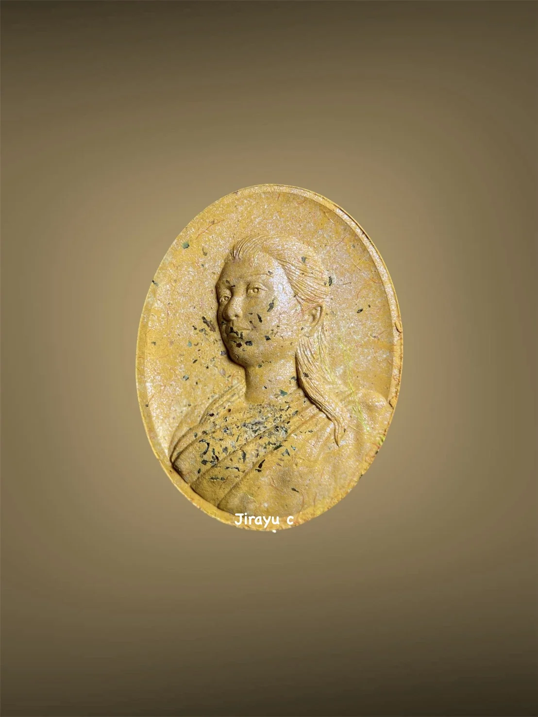 พระผงแม่พิกุล ส้มโอรส โรยพลอย หลังฝังตะกรุดคู่ เลข 4256